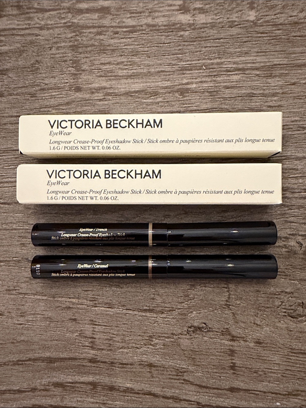 VICTORIA BECKHAM EyeWear Longwear Eyeshadow Stick Set in Caramel and Trench NIB!